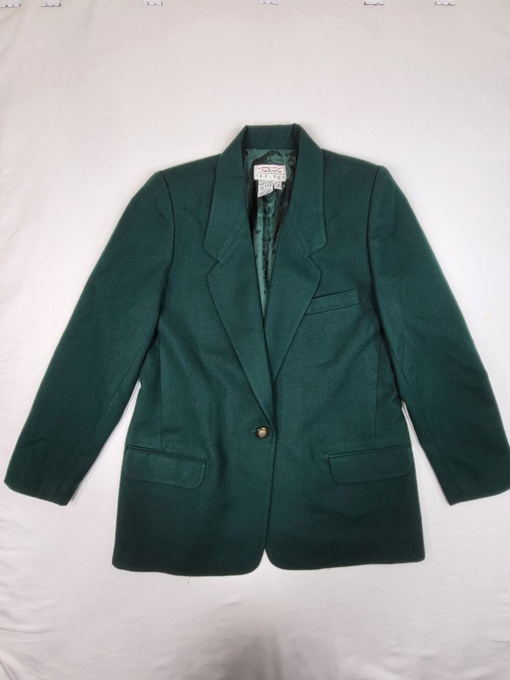 VTG Talbots Petites Forest Green 100% Worsted Wool Crest Button Blazer 12P USA
